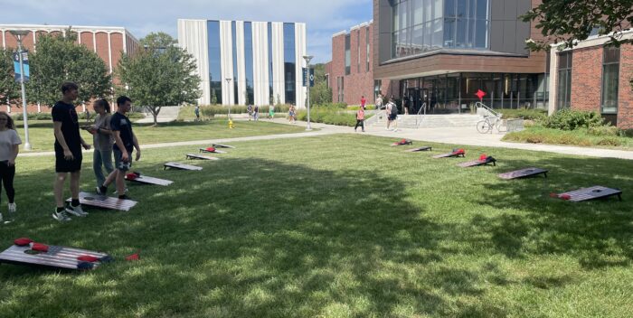 Students enjoy cornhole and snacks at first weekly wellness event